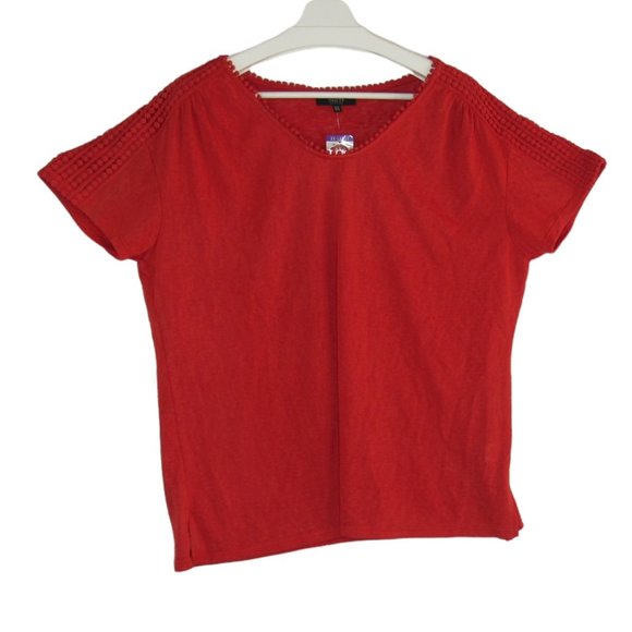 Modern Canvas Women's Tunic Short Sleeve Crochet Detail Top w/ Side Slits - Picture 2 of 7